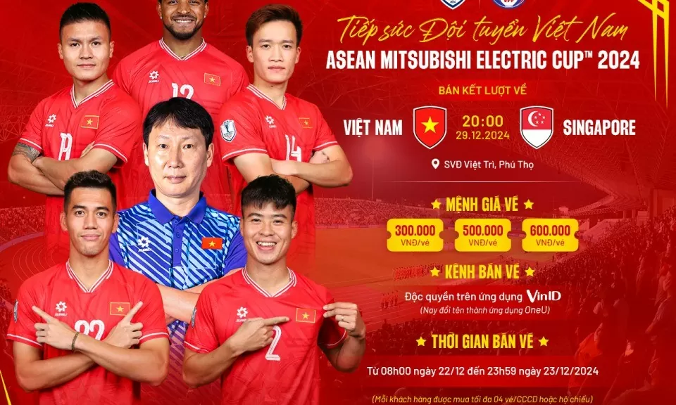 Các mức giá vé xem đội tuyển Việt Nam đấu Singapore trên sân Việt Trì, tại bán kết lượt về ASEAN Cup 2024 - Nguồn: VFF