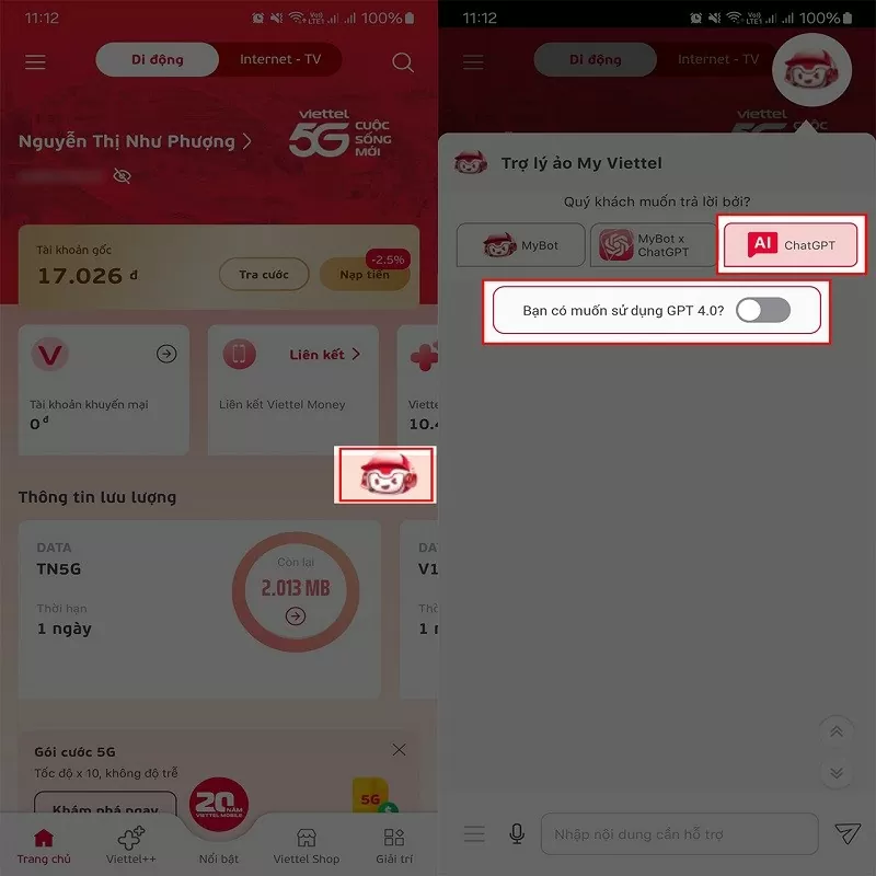 Sử dụng ChatGPT 4.0 miễn phí trên My Viettel đơn giản, tiện lợi Sử dụng ChatGPT 4.0 miễn phí trên My Viettel đơn giản, tiện lợi