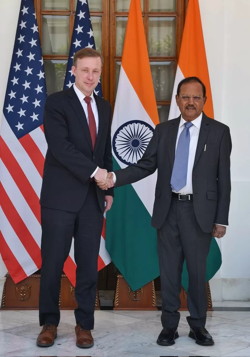 Cố vấn An ninh quốc gia Mỹ Jake Sullivan gặp người đồng cấp Ấn Độ Ajit Doval tại thủ đô New Delhi ngày 17/6/2024. (Nguồn: X) Cố vấn An ninh quốc gia Mỹ Jake Sullivan gặp người đồng cấp Ấn Độ Ajit Doval tại thủ đô New Delhi ngày 17/6/2024. (Nguồn: X)