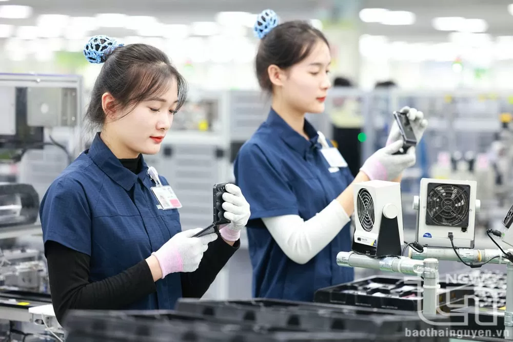 Thái Nguyên thu xuất nhập khẩu năm 2024 đạt 2.550 tỷ đồng, chiếm 12,9%. Trong ảnh: Sản xuất điện thoại thông minh tại Tổ hợp công nghệ cao Samsung ở Thái Nguyên. Thái Nguyên thu xuất nhập khẩu năm 2024 đạt 2.550 tỷ đồng, chiếm 12,9%. Trong ảnh: Sản xuất điện thoại thông minh tại Tổ hợp công nghệ cao Samsung ở Thái Nguyên.