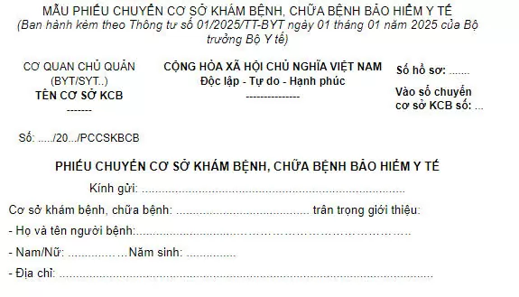 Mẫu giấy chuyển tuyến khám chữa bệnh bảo hiểm y tế từ ngày 1/1/2025 Mẫu giấy chuyển tuyến khám chữa bệnh BHYT từ năm 2025