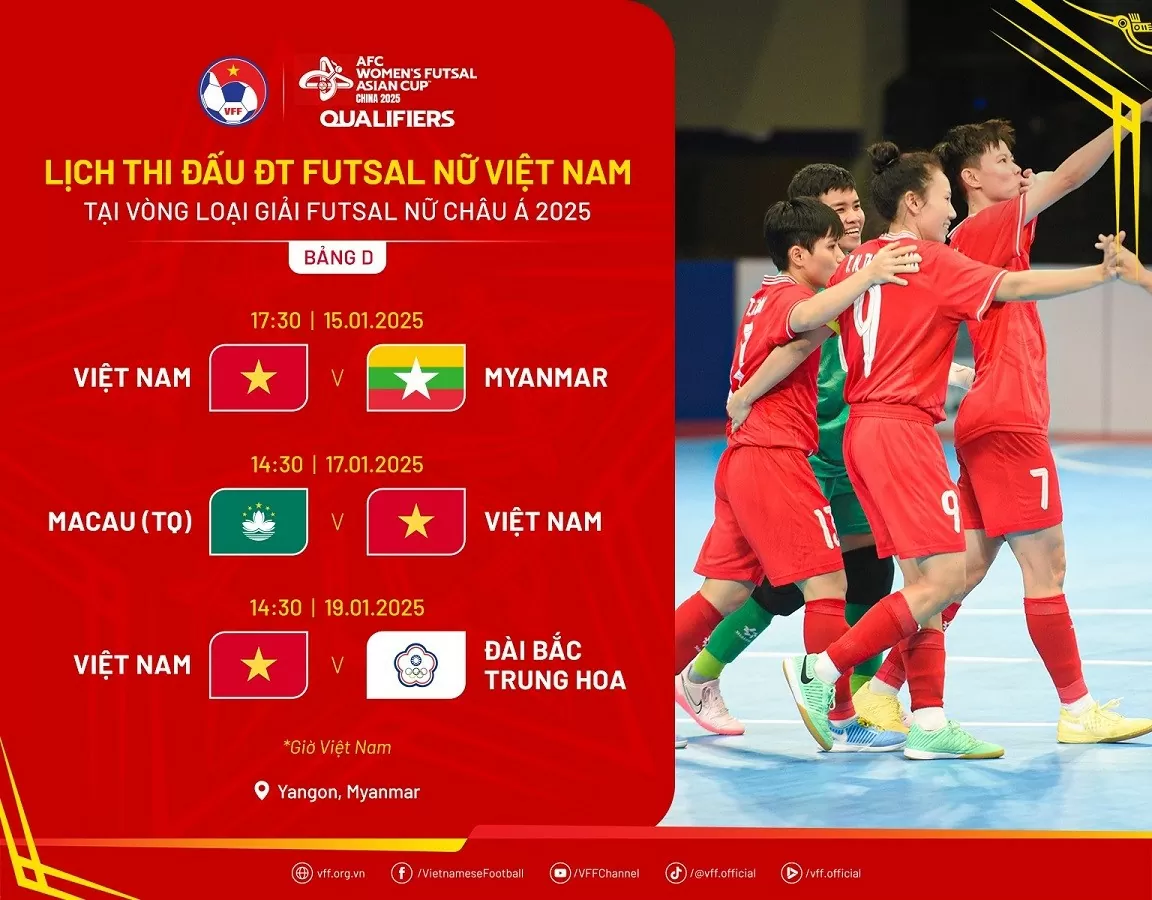 Lịch thi đấu của đội tuyển futsal nữ Việt Nam tại vòng loại futsal nữ châu Á 2025 Lịch thi đấu của đội tuyển futsal nữ Việt Nam tại vòng loại futsal nữ châu Á 2025