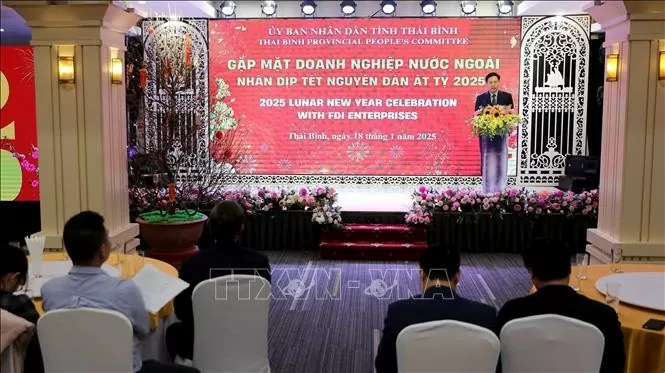 Thái Bình gặp mặt doanh nghiệp nước ngoài nhân dịp Tết Nguyên đán Ất Tỵ. (Nguồn: TTXVN) Thái Bình gặp mặt doanh nghiệp nước ngoài nhân dịp Tết Nguyên đán Ất Tỵ. (Nguồn: TTXVN)