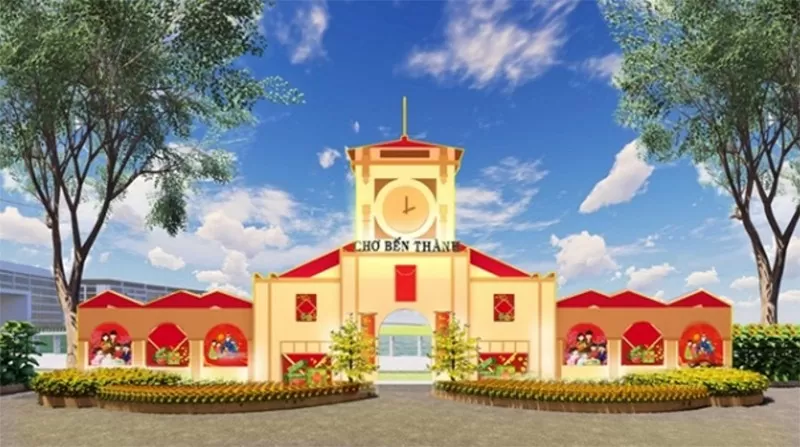Chợ Bến Thành – biểu tượng của TP. HCM trong bức tranh 50 năm “mừng đất nước thống nhất”.