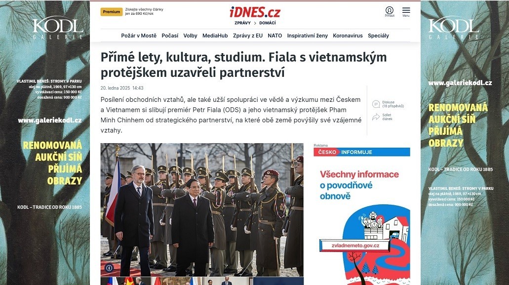 Truyền thông Czech đề cao việc nâng cấp quan hệ với Việt Nam trong chuyến thăm của Thủ tướng Phạm Minh Chính