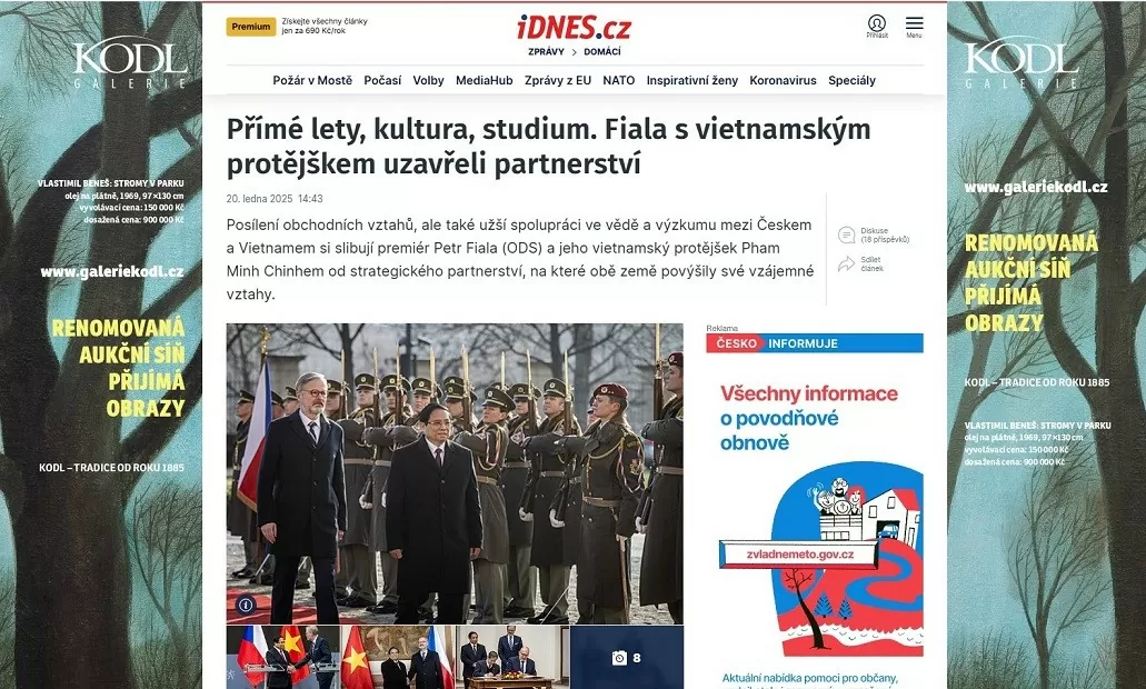 Truyền thông Cộng hòa Czech đề cao việc nâng cấp quan hệ với Việt Nam trong chuyến thăm của Thủ tướng Phạm Minh Chính Truyền thông Cộng hòa Czech đề cao việc nâng cấp quan hệ với Việt Nam trong chuyến thăm của Thủ tướng Phạm Minh Chính