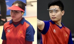 Hai VĐV bắn súng Trịnh Thu Vinh và Phạm Quang Huy giành huy chương vàng châu Á