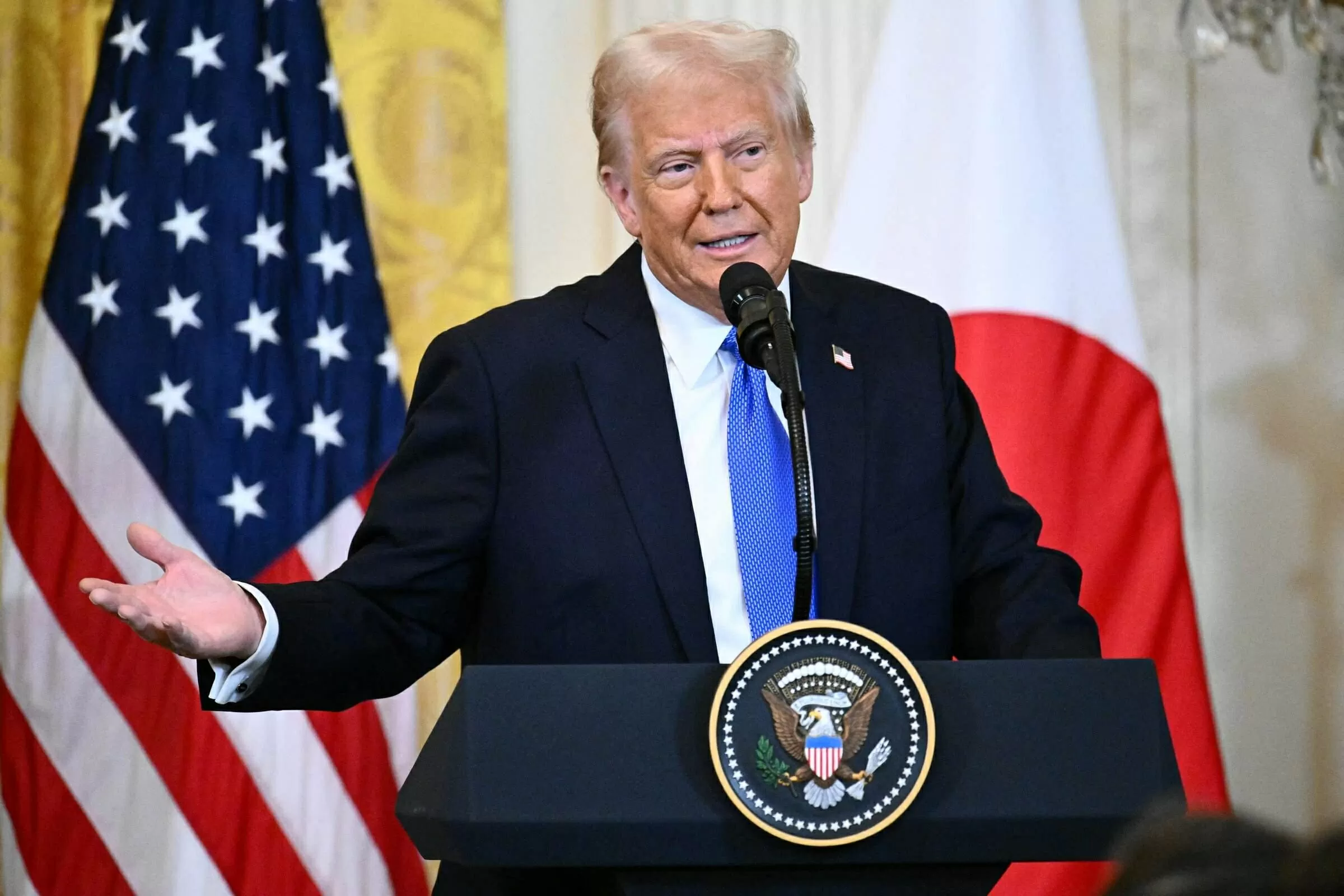 Tổng thống Mỹ Donald Trump trong cuộc họp báo tại Nhà Trắng hôm 7/2. Ảnh: AFP Tổng thống Mỹ Donald Trump trong cuộc họp báo tại Nhà Trắng hôm 7/2. Ảnh: AFP