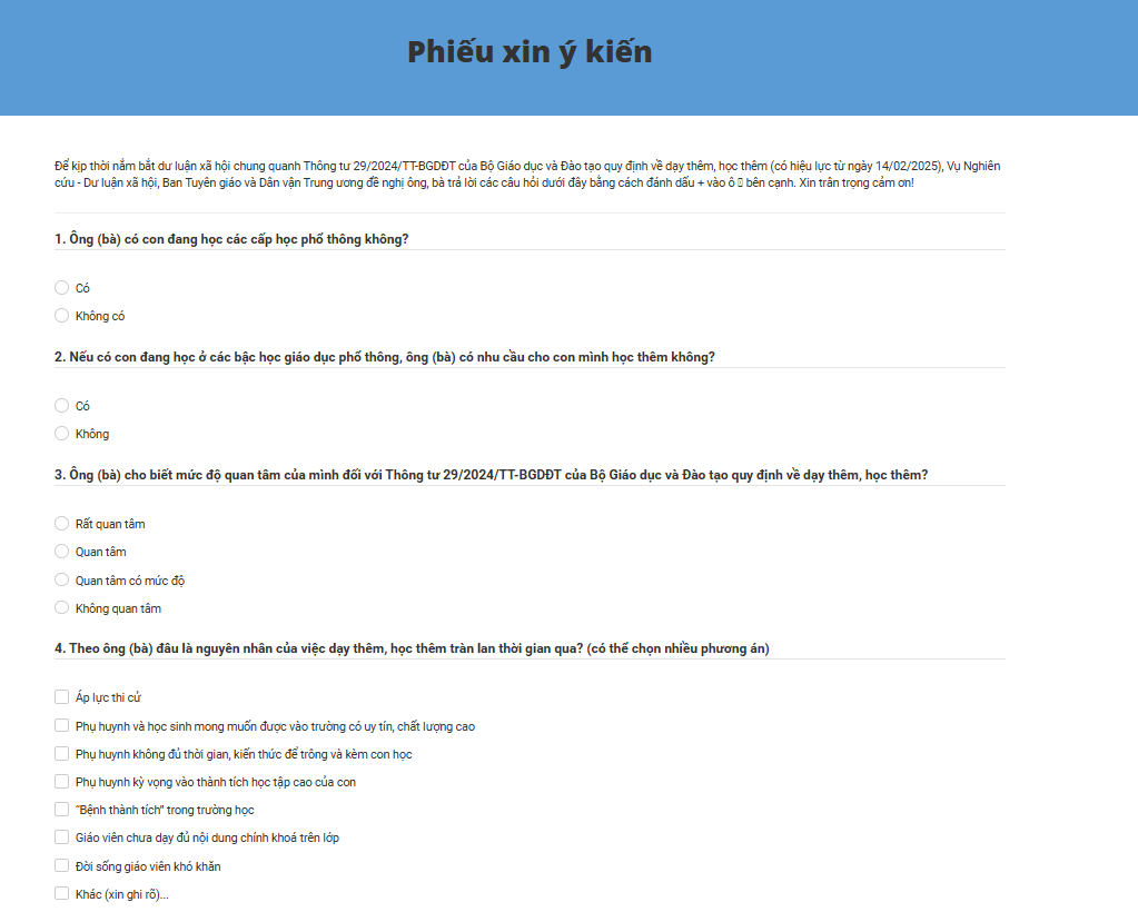 Khảo sát ý kiến dư luận xã hội về Thông tư 29 quy định dạy thêm, học thêm