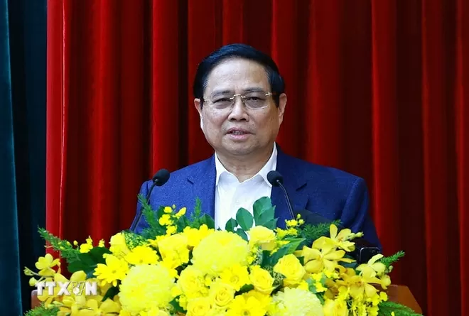 Thủ tướng Phạm Minh Chính, Bí thư Đảng ủy Chính phủ, Trưởng đoàn kiểm tra số 1908 chủ trì hội nghị.