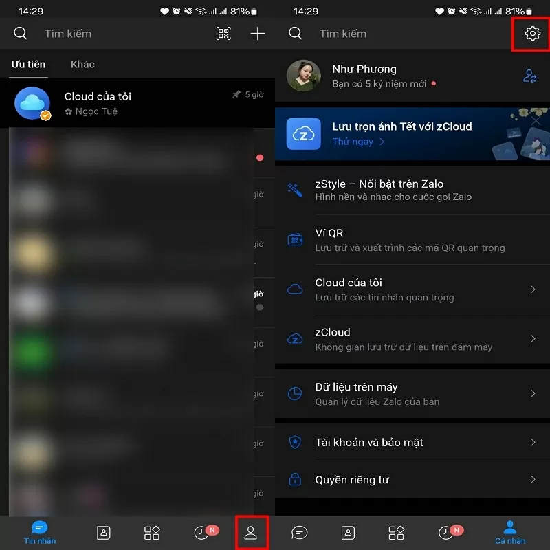 Nhấn chọn tiếp vào biểu tượng Cài đặt và chọn mục Quyền riêng tư. Nhấn chọn tiếp vào biểu tượng Cài đặt và chọn mục Quyền riêng tư.