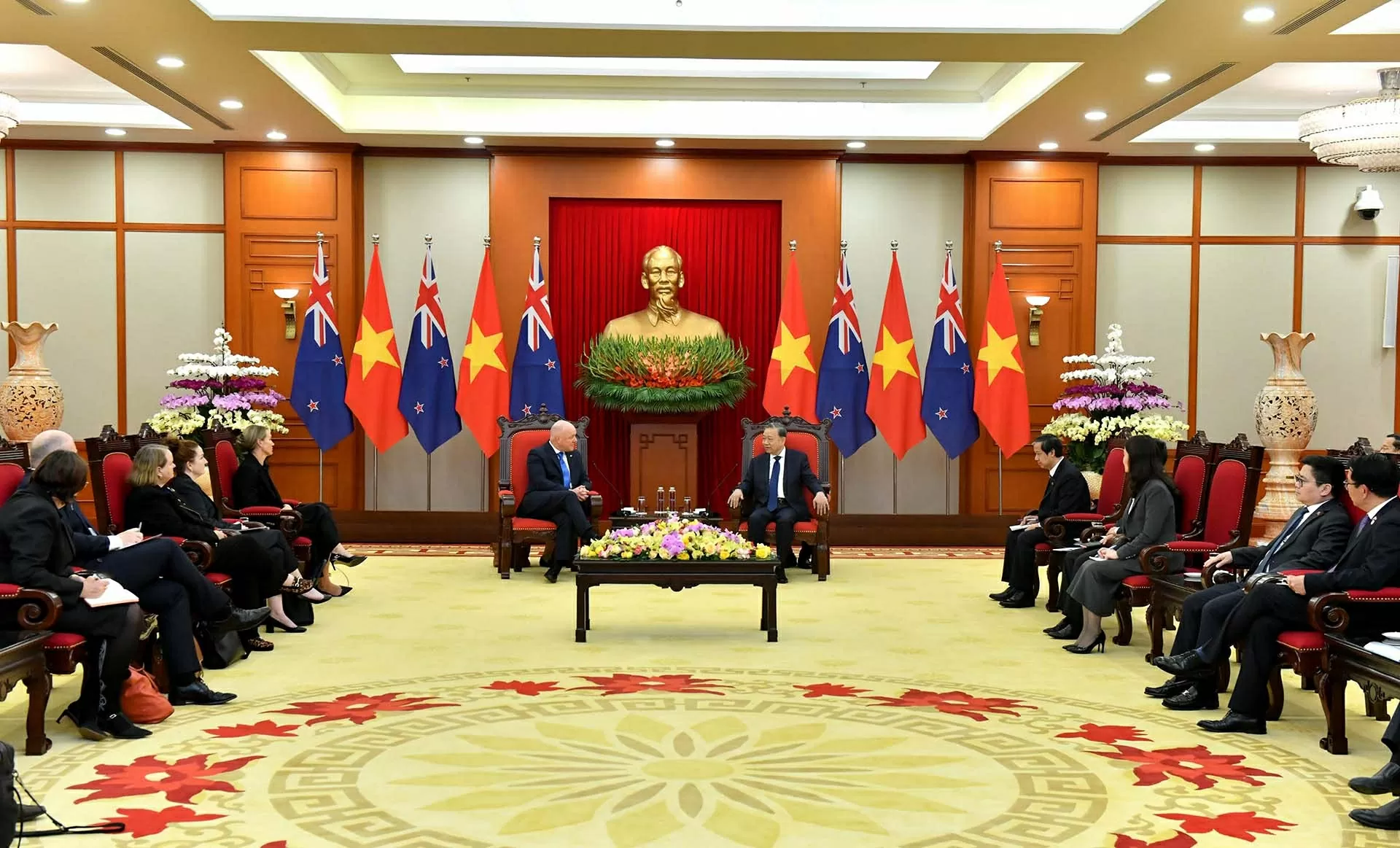 Tổng bí thư Tô Lâm tiếp Thủ tướng New Zealand Christopher Luxon