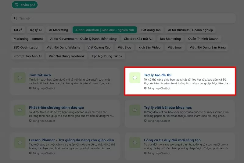 Chọn tiếp mục Trợ lý tạo đề thi Chọn tiếp mục Trợ lý tạo đề thi