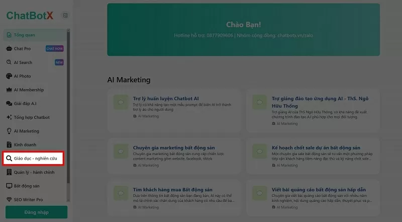 Nhấn chọn mục Giáo dục- Nghiên cứu Nhấn chọn mục Giáo dục- Nghiên cứu