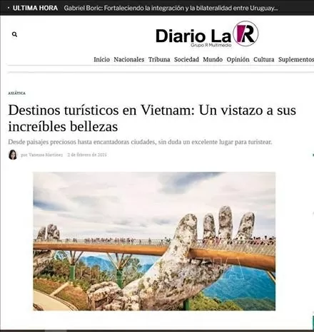 Tờ Diario LaR của Uruguay đăng bài viết giới thiệu về du lịch Việt Nam. Ảnh: Diệu Hương - PV TTXVN tại Argentina Tờ Diario LaR của Uruguay đăng bài viết giới thiệu về du lịch Việt Nam. Ảnh: Diệu Hương - PV TTXVN tại Argentina
