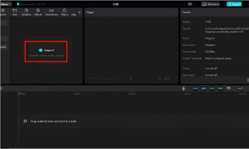Nhấn vào nút Nhập (Import) và chọn Video cần lọc tạp âm Nhấn vào nút Nhập (Import) và chọn Video cần lọc tạp âm