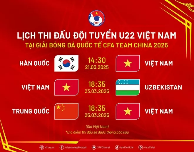 Đội tuyển U22 Việt Nam tham dự Giải Bóng đá Quốc tế CFA Team China 2025 Đội tuyển U22 Việt Nam tham dự Giải Bóng đá Quốc tế CFA Team China 2025