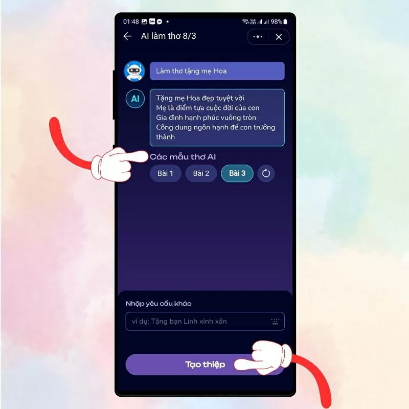 Nhấn vào nút Tạo Thiệp Nhấn vào nút Tạo Thiệp