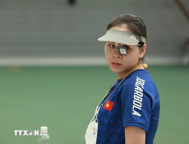 Vận động viên Trịnh Thu Vinh. (Ảnh: Hoàng Hiếu/TTXVN) Vận động viên Trịnh Thu Vinh. (Ảnh: Hoàng Hiếu/TTXVN)