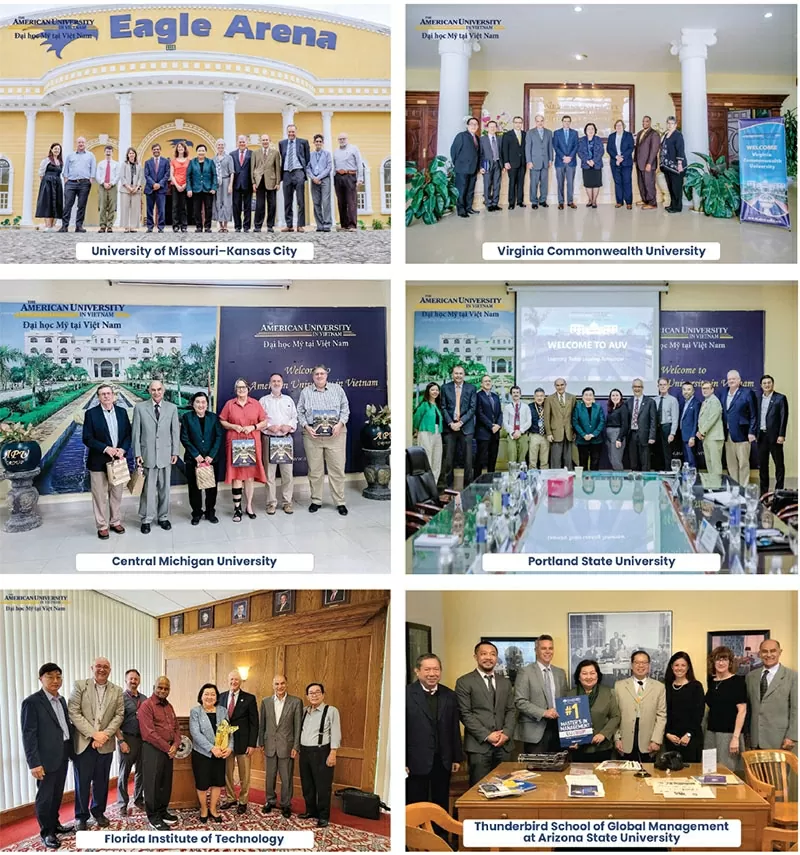 Tiến sĩ Thy Bình chào đón đoàn lãnh đạo từ các đại học đối tác uy tín như Virginia Commonwealth University, Arizona State University, UMKC, Central Michigan University, Portland State University, FIT…. trong các chuyến thăm và làm việc thường niên.
