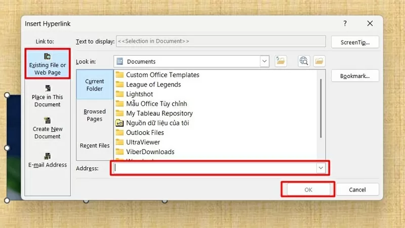 Nhấn chọn Existing File or Web Page Nhấn chọn Existing File or Web Page