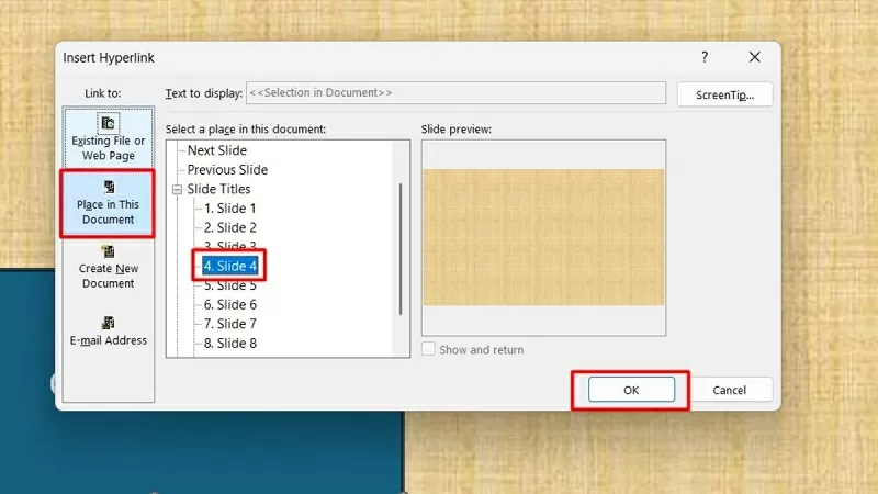 Nhấn chọn mục Place in This Document Nhấn chọn mục Place in This Document