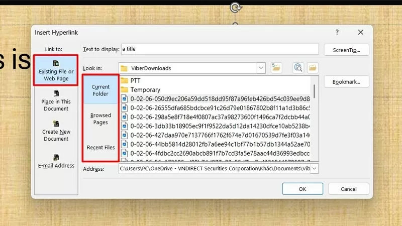 Chọn Existing File or Web Page Chọn Existing File or Web Page