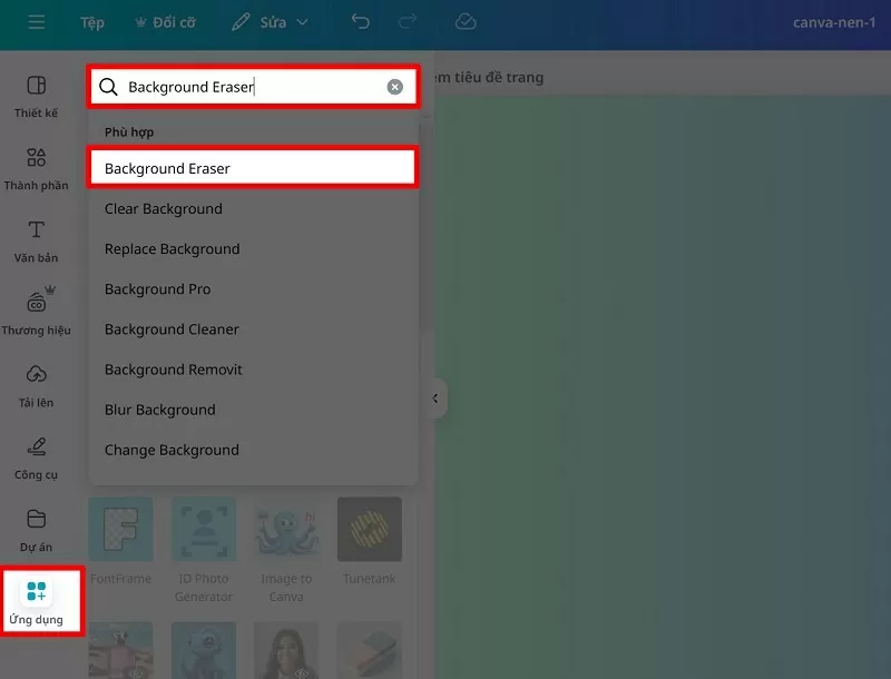 Vào mục Ứng dụng và tìm từ khóa Background Vào mục Ứng dụng và tìm từ khóa Background