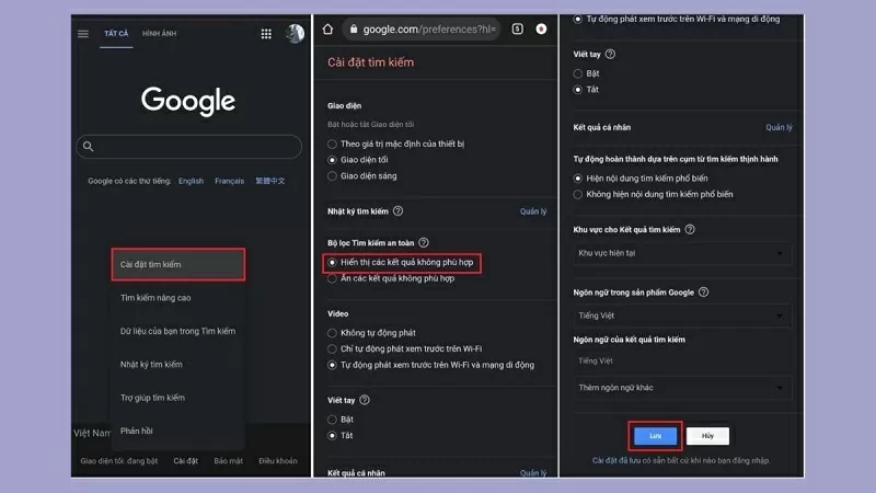 Cách tắt tìm kiếm an toàn của Google trên điện thoại Cách tắt tìm kiếm an toàn của Google trên điện thoại