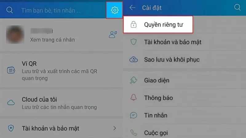 Vào trangCá nhân, chọn Cài đặt và chọn Quyền riêng tư Vào trangCá nhân, chọn Cài đặt và chọn Quyền riêng tư