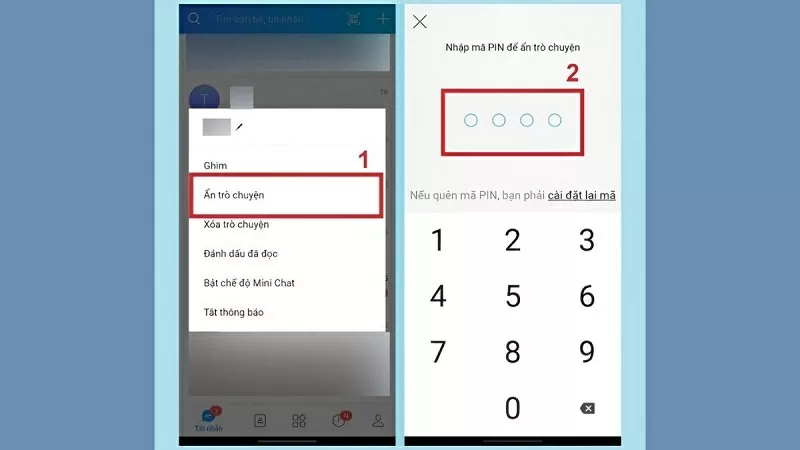 Nhấn vào Ẩn trò chuyện và Đặt mã PIN Nhấn vào Ẩn trò chuyện và Đặt mã PIN