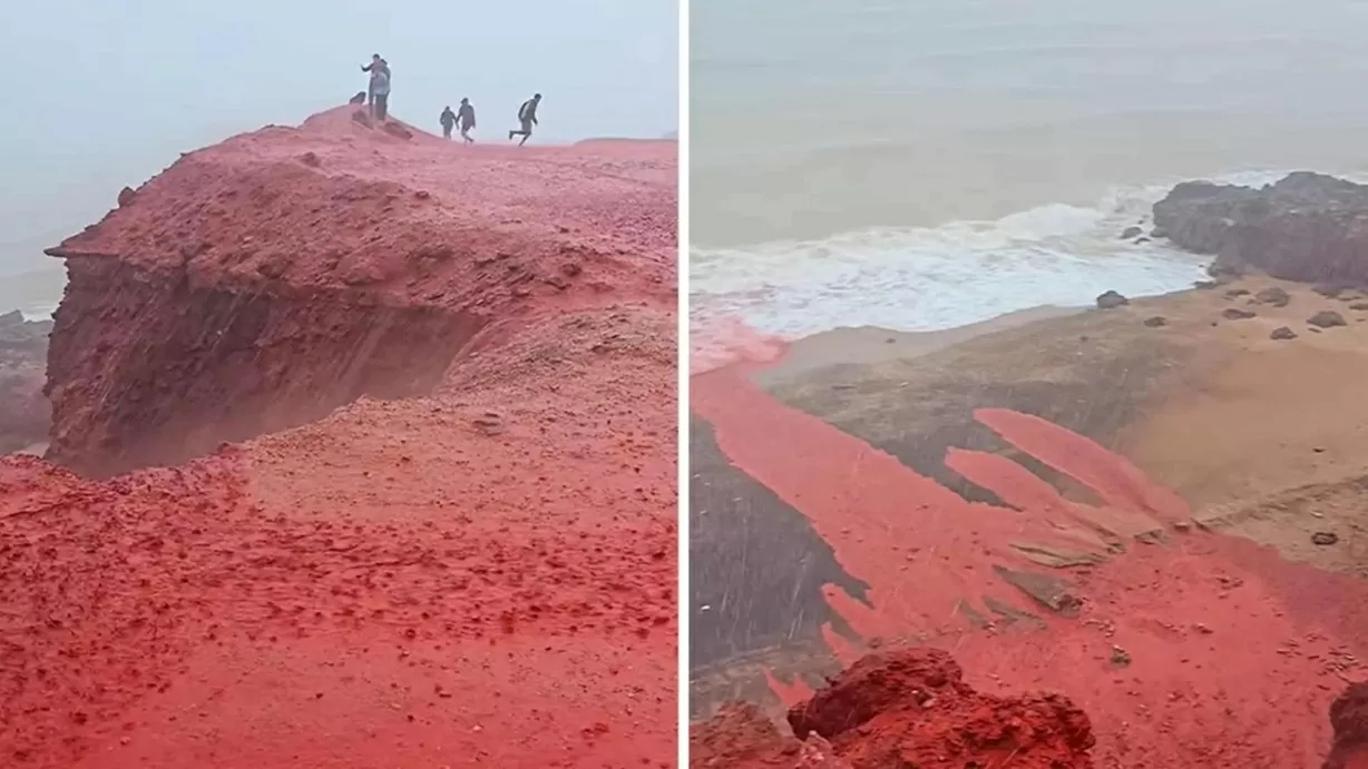 Iran: Bãi biển đảo Hormuz chuyển sang màu đỏ tươi sau cơn mưa bí ấn Iran: Bãi biển đảo Hormuz chuyển sang màu đỏ tươi sau cơn mưa bí ấn