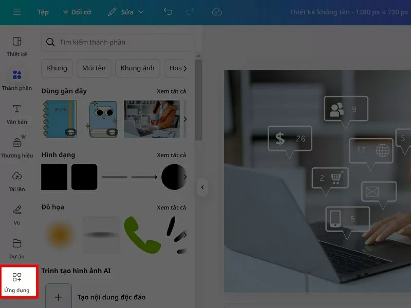 Nhấn chọn vào mục Ứng dụng Nhấn chọn vào mục Ứng dụng