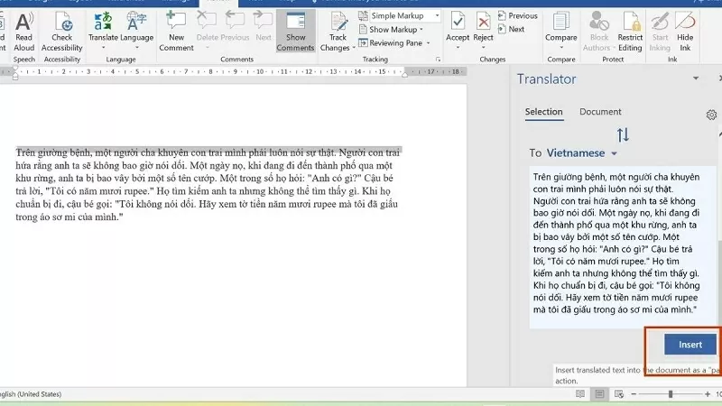 Nhấn Insert để chèn vào văn bản