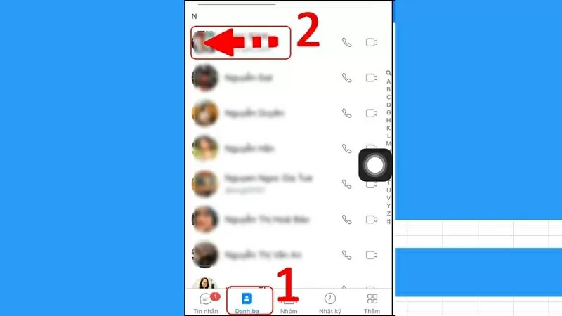 Nhấn vào phần Danh bạ của Zalo Nhấn vào phần Danh bạ của Zalo