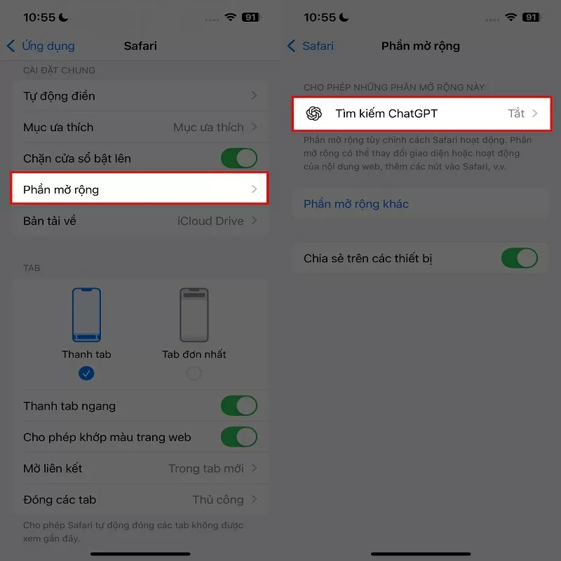Nhấn chọn vào mục Tìm kiếm ChatGPT Nhấn chọn vào mục Tìm kiếm ChatGPT