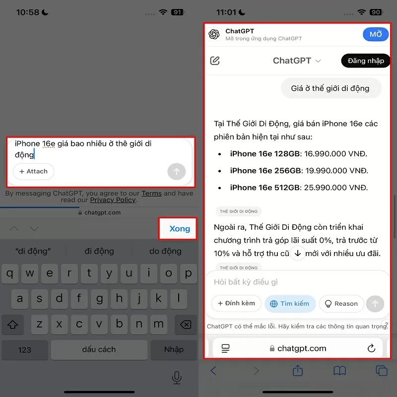 Nhập câu hỏi để ChatGPT trả lời