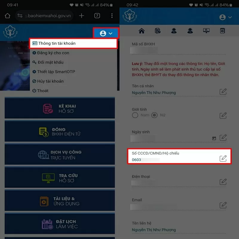 Nhập số Căn cước vào