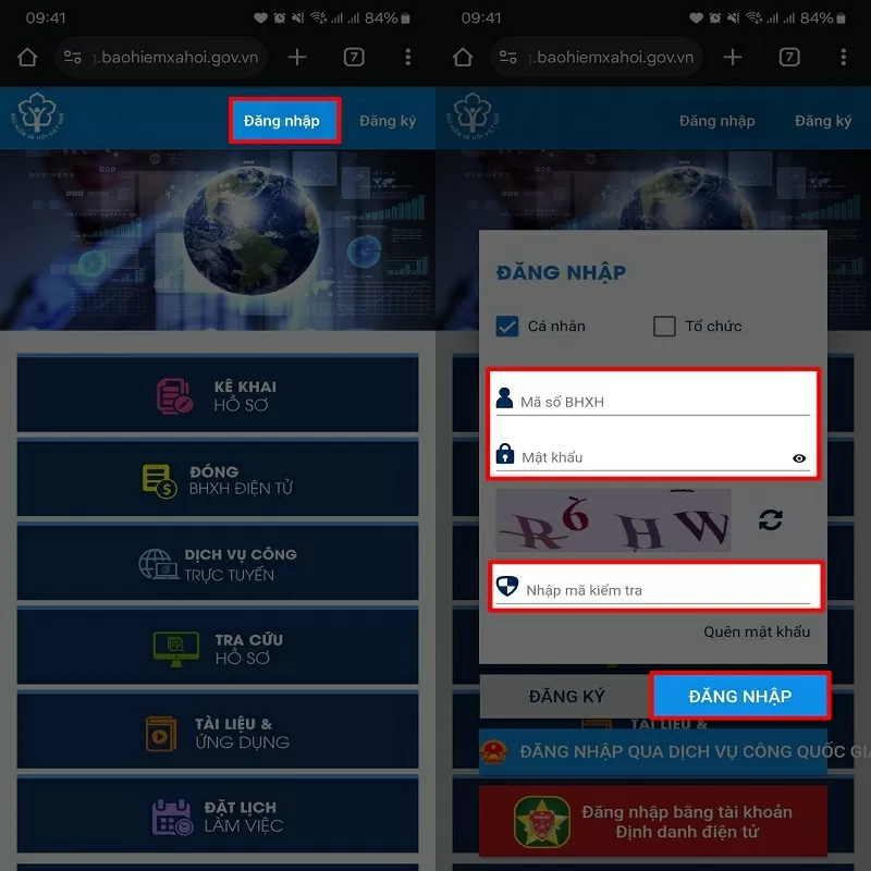 Đăng nhập vào VssID để cập nhật thông tin