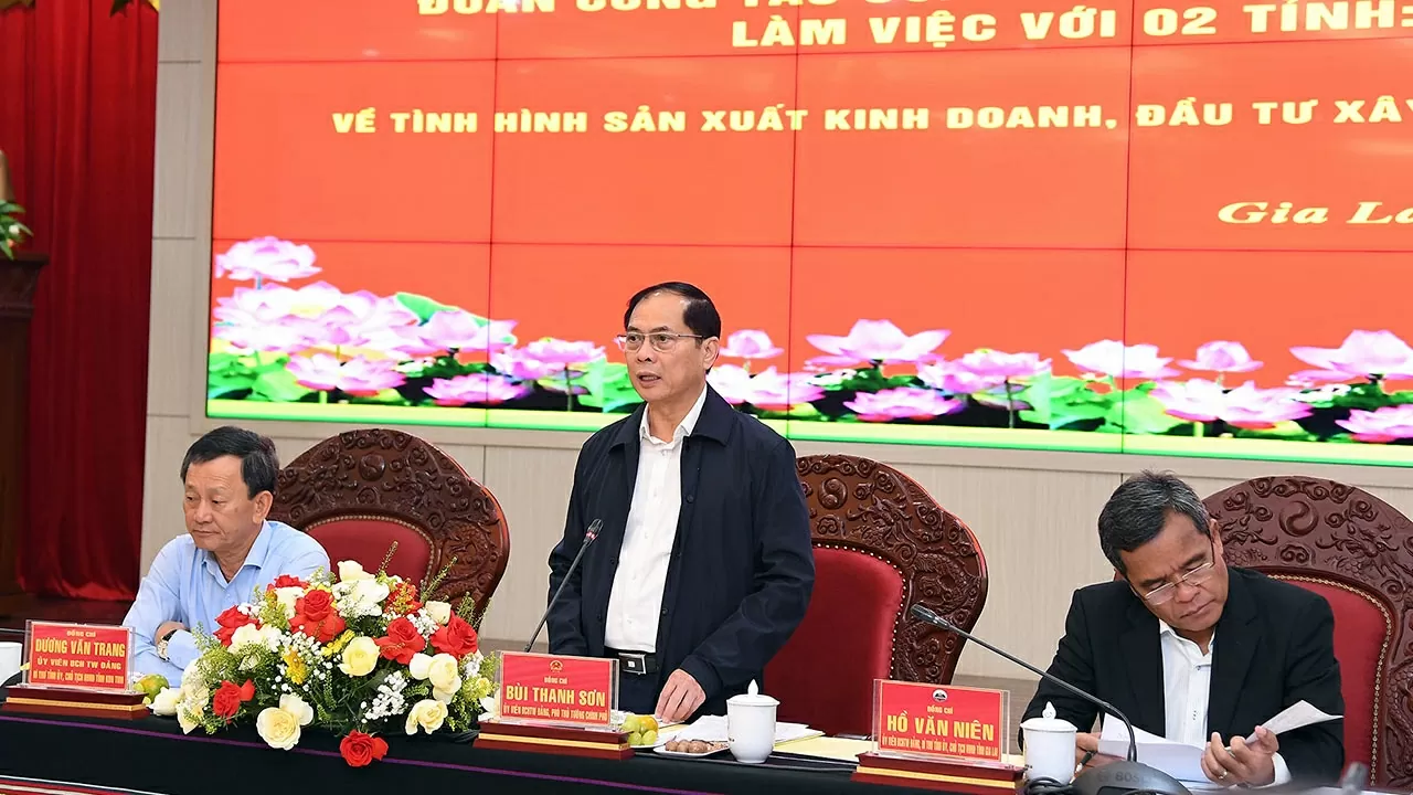 Phó Thủ tướng Bùi Thanh Sơn phát biểu tại buổi làm việc với lãnh đạo tỉnh Gia Lai và Kon Tum. (Ảnh: Hải Minh)