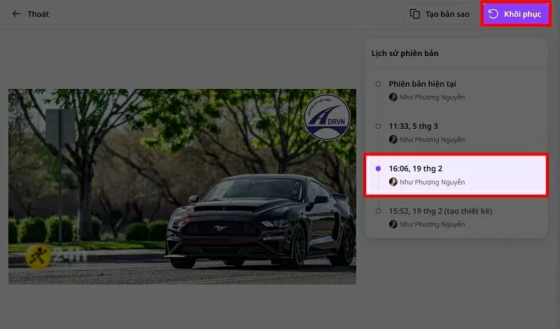 Nhấn vào nút Khôi phục 