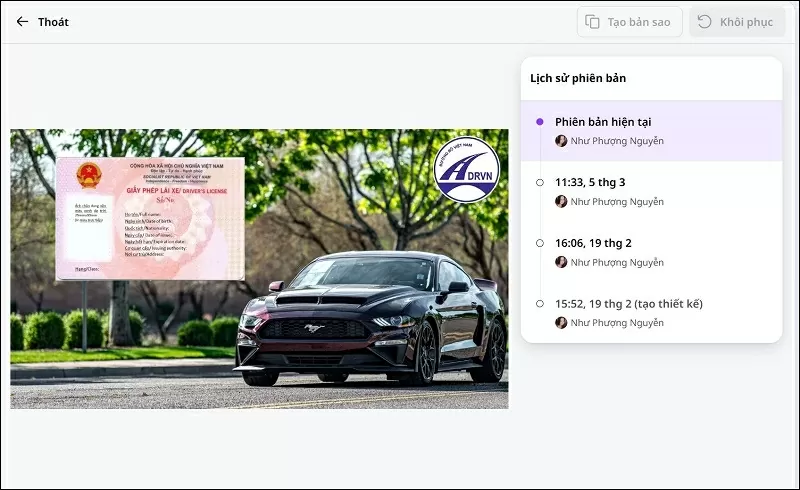 Danh sách các phiên bản kèm theo thời gian chỉnh sửa hiện lên màn hình Danh sách các phiên bản kèm theo thời gian chỉnh sửa hiện lên màn hình