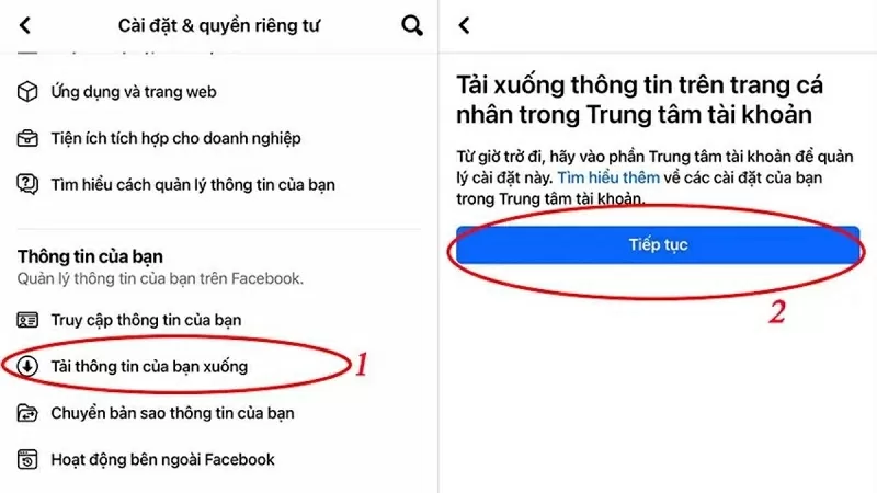 Nhấn vào nút Tiếp tục