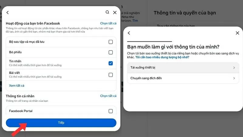 tích vào mục Tin nhắn và chọn Tải xuống thiết bị tích vào mục Tin nhắn và chọn Tải xuống thiết bị