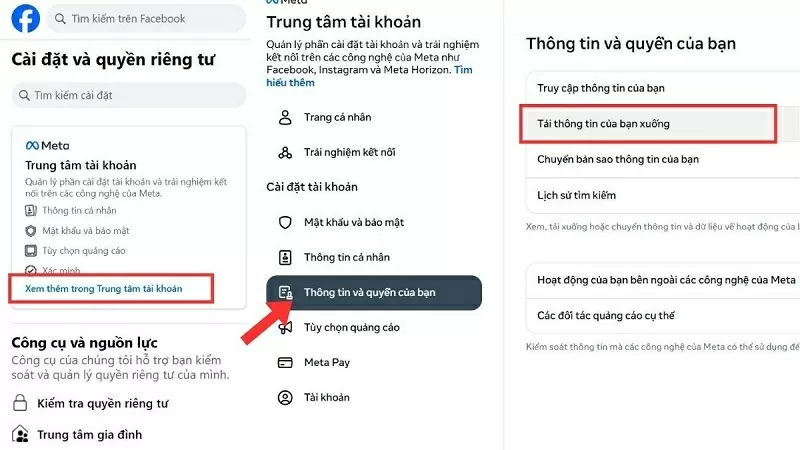 Bấm vào mục Tải thông tin của bạn xuống
