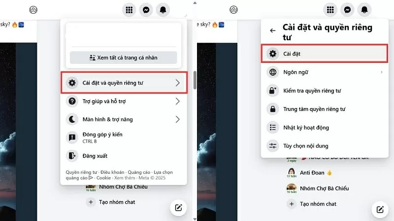 Bấm vào mục Cài đặt