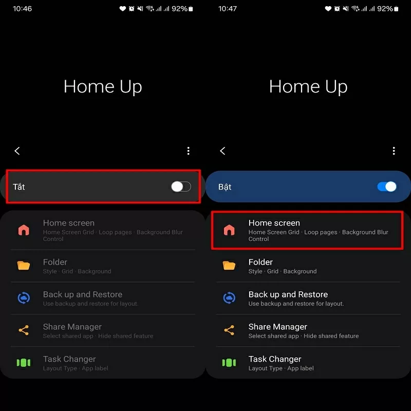 Chọn mục Home Screen để tùy chỉnh giao diện màn hình chính