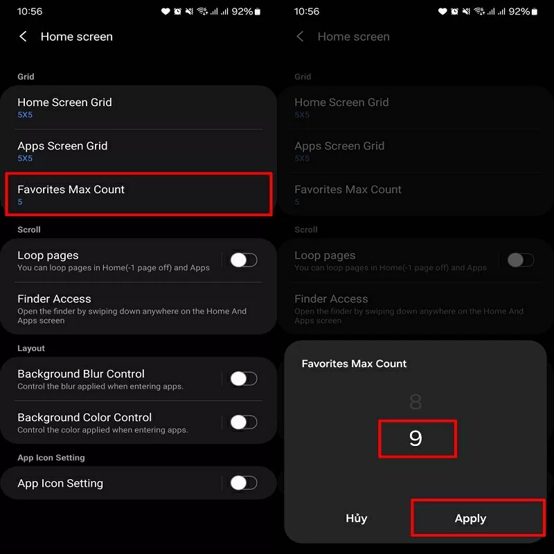 Điều chỉnh số lượng ứng dụng yêu thích tối đa lên 9 Điều chỉnh số lượng ứng dụng yêu thích tối đa lên 9