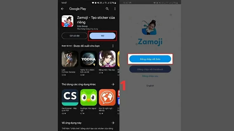 cài đặt ứng dụng Zamoji