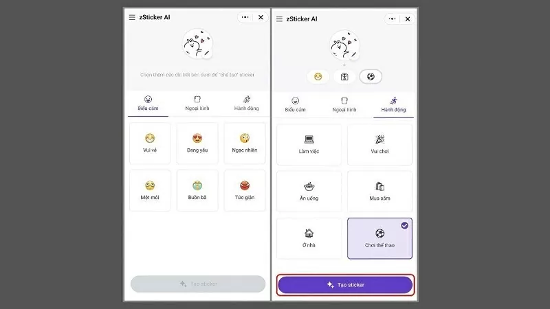 Chọn mục “Tạo sticker”